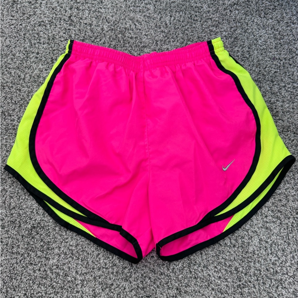 Nike Women's Vibrant Pink and Lime Athletic Shorts